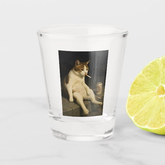 Cigarette Kitten Funny Smoking Cat Gen Z Meme ショットグラス (正面)