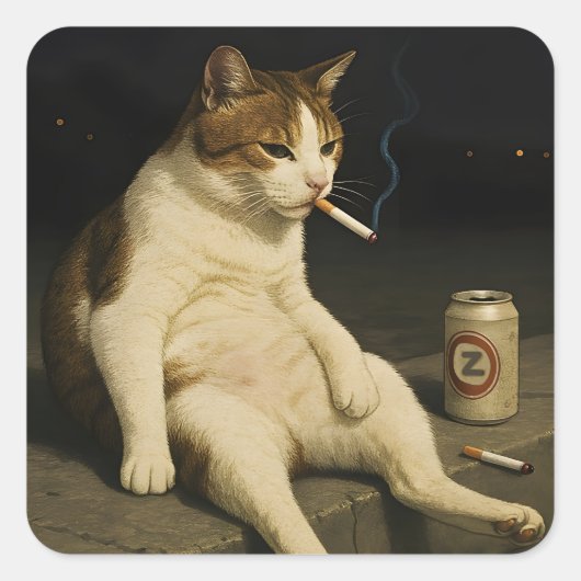 Cigarette Kitten Funny Smoking Cat Gen Z Meme スクエアシール (正面)