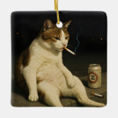 Cigarette Kitten Funny Smoking Cat Gen Z Meme セラミックオーナメント (正面)