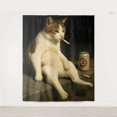 Cigarette Kitten Funny Smoking Cat Gen Z Meme タペストリー (正面)