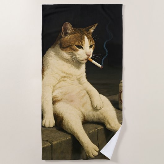 Cigarette Kitten Funny Smoking Cat Gen Z Meme ビーチタオル (正面)