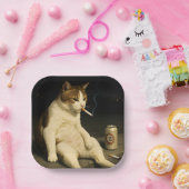 Cigarette Kitten Funny Smoking Cat Gen Z Meme ペーパープレート (パーティー)