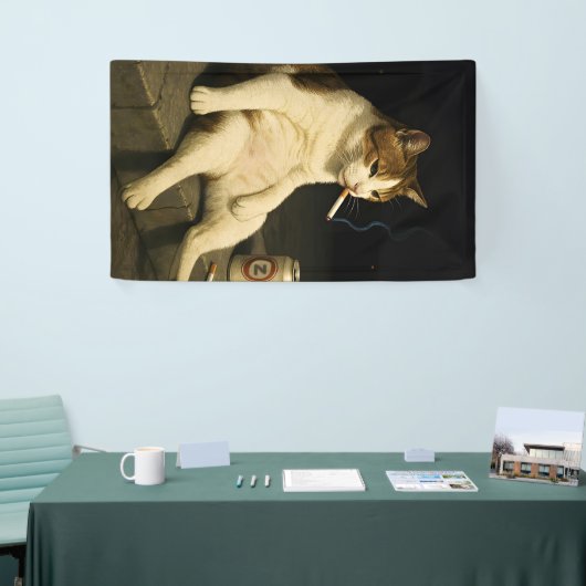 Cigarette Kitten Funny Smoking Cat Gen Z Meme 横断幕 (トレードショー)