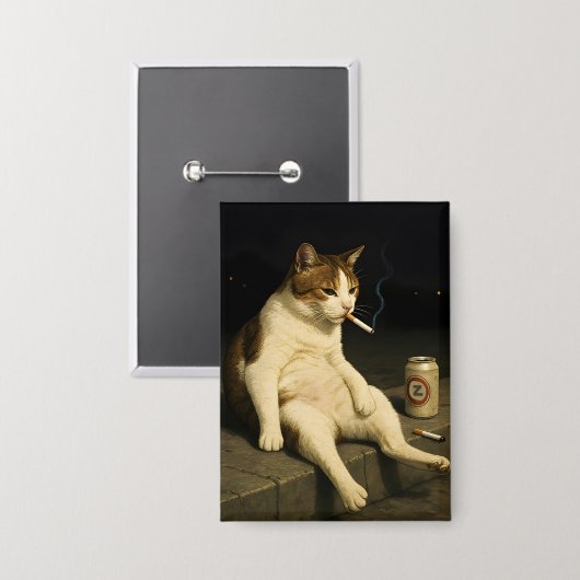 Cigarette Kitten Funny Smoking Cat Gen Z Meme 缶バッジ (正面/裏面)