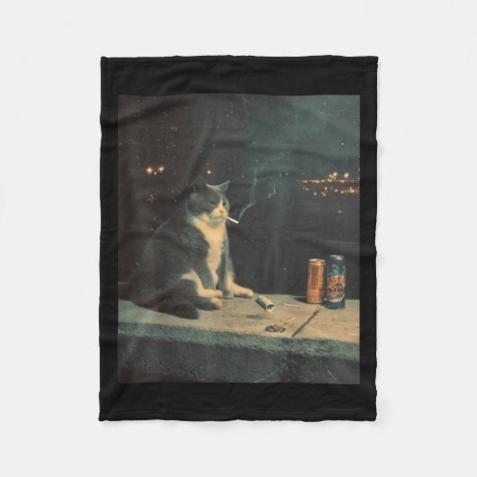 Cigarette Kitten Funny Smoking Cat Meme Stud Brain フリースブランケット (正面)