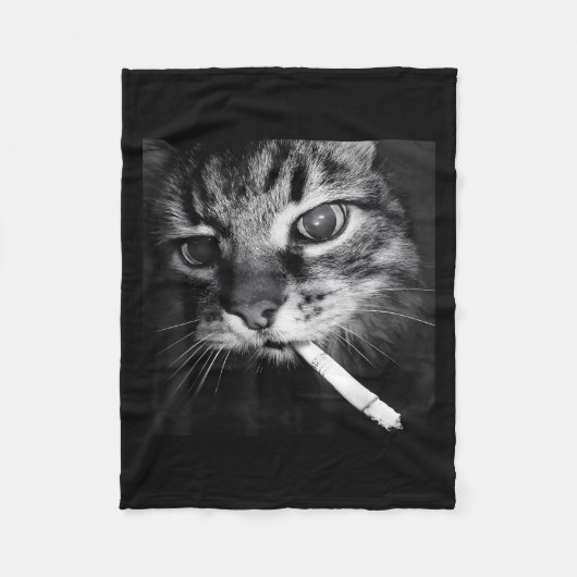 Cigarette Kitten Funny Smoking Cat Meme Stud Brain フリースブランケット (正面)