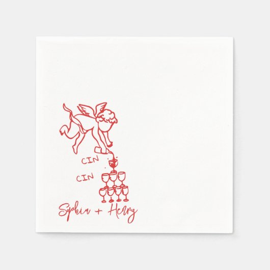 Cin Cherub手描きキューピッドアイコン結婚ズ スタンダードカクテルナプキン (正面)