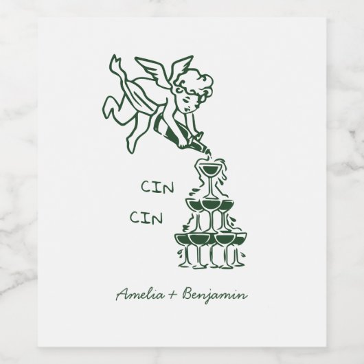 Cin Cin Cherub Hand Drawn Cupid wedding ワインラベル (シングルラベル)