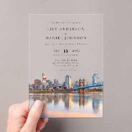 Cincinnati City Skyline Watercolor Wedding アクリル招待状