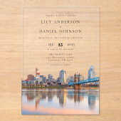 Cincinnati City Skyline Watercolor Wedding アクリル招待状 (正面)