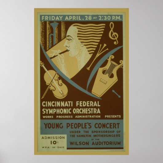 Cincinnati Federal Symphonic Orchestra Vintage ポスター (正面)