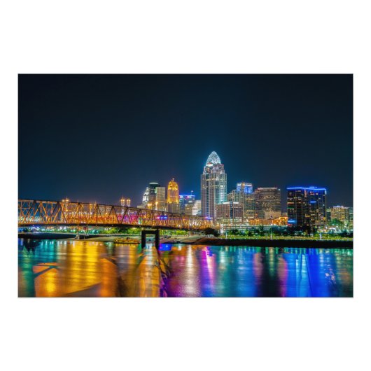 Cincinnati Ohio Night Skyline – 写真プリント フォトプリント (正面)