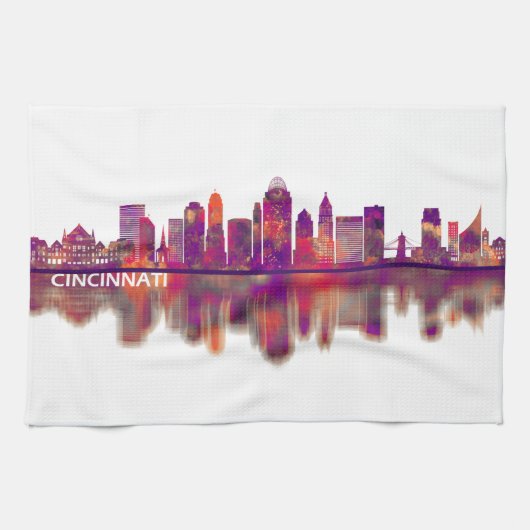 Cincinnati Ohio Skyline キッチンタオル (横)