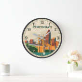 Cincinnati Ohio Skyline ラージ壁時計 (ホーム)