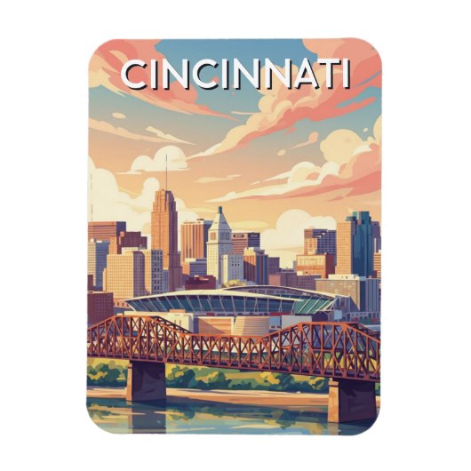 Cincinnati Ohio Skyline Travel マグネット (縦)