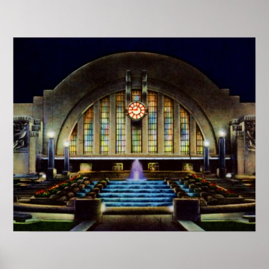 Cincinnati Ohio Union Terminal at Night ポスター (正面)