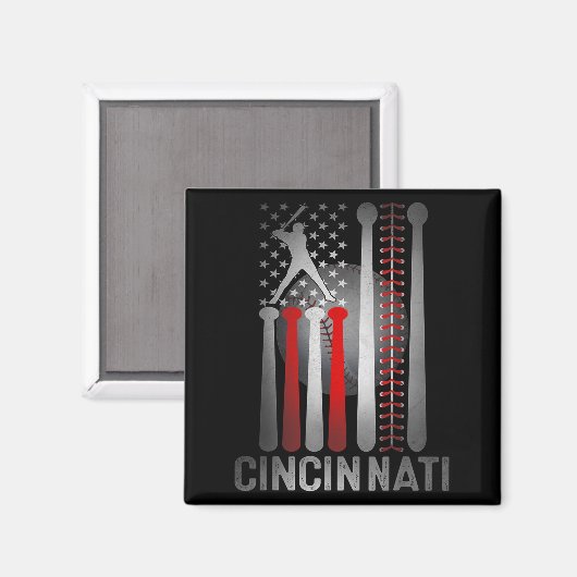 Cincinnati Retro Baseball Lover Us Flag Met At Gam マグネット (正面/裏面)
