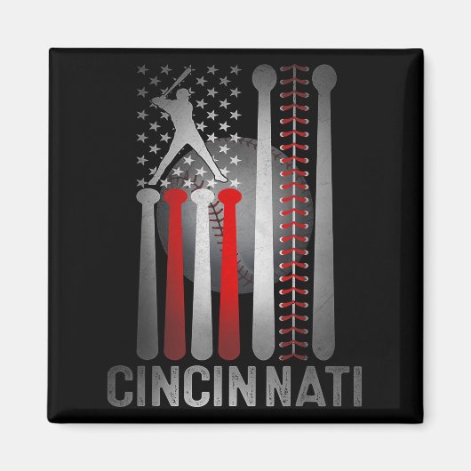 Cincinnati Retro Baseball Lover Us Flag Met At Gam マグネット (正面)