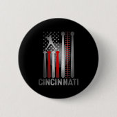 Cincinnati Retro Baseball Lover Us Flag Met At Gam 缶バッジ (正面)