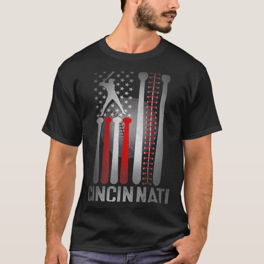 Cincinnati Retro Baseball Lover Us Flag Met At Gam Tシャツ (正面)