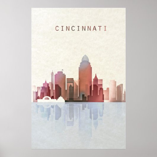 Cincinnati Skyline、Cincinnati Poster、Ohio Art ポスター (正面)