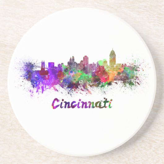 Cincinnati skyline in watercolor コースター (正面)