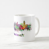 Cincinnati skyline in watercolor コーヒーマグカップ (正面右)