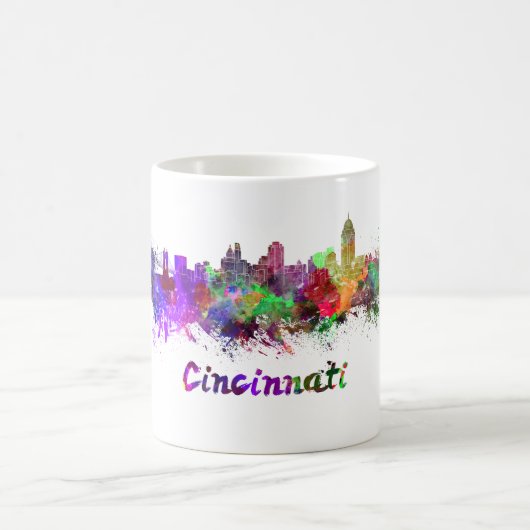 Cincinnati skyline in watercolor コーヒーマグカップ (中央)