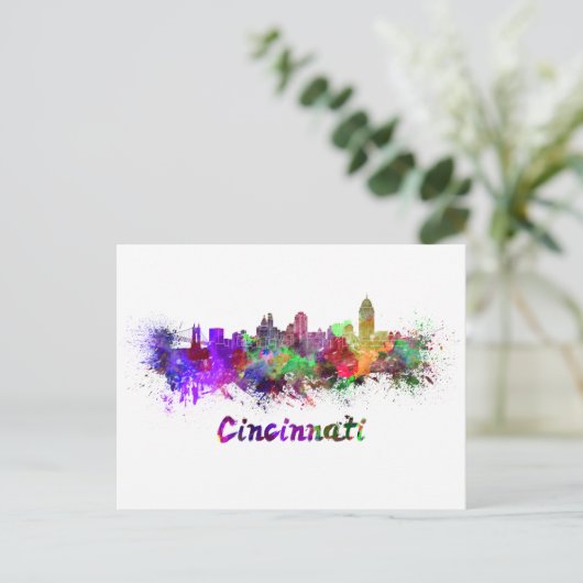 Cincinnati skyline in watercolor ポストカード (スタンド正面)