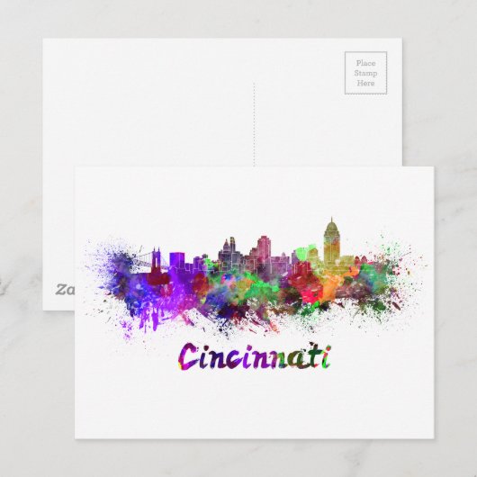 Cincinnati skyline in watercolor ポストカード (正面/裏面)