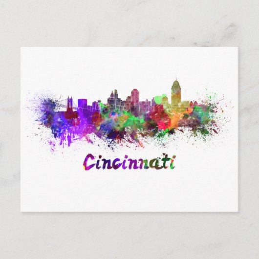 Cincinnati skyline in watercolor ポストカード (正面)