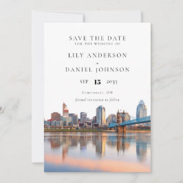 Cincinnati Skyline Watercolor Ohio Wedding セーブザデート