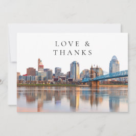 Cincinnati Skyline Watercolor Wedding Photo サンキューカード