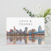 Cincinnati Skyline Watercolor Wedding Photo サンキューカード (スタンド正面)