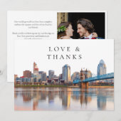 Cincinnati Skyline Watercolor Wedding Photo サンキューカード (正面/裏面)