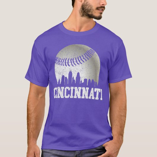 Cincinnati Vintage Baseball Distressed Gameday Ret Tシャツ (正面)