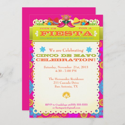 Cinco Deメーヨーのパーティの招待状の発表 招待状 (正面/裏面)