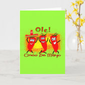 Cinco deメーヨーコショウ愛らしい3つの踊る唐辛子 カード (黄色い花)