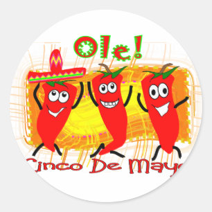 Cinco deメーヨーコショウ愛らしい3つの踊る唐辛子 ラウンドシール