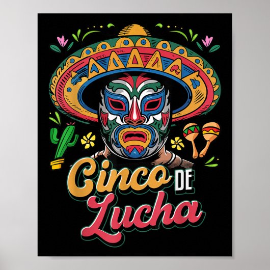 Cinco De Lucha、Luchador、Lucha Libre、おもしろい Cinco ポスター (正面)