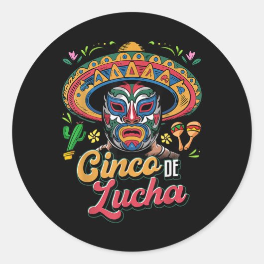 Cinco De Lucha、Luchador、Lucha Libre、おもしろい Cinco ラウンドシール (正面)