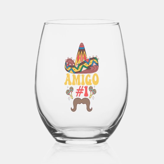 Cinco De Mayoに合おもしろいう3つのAmigosメキシコ ステムなしワイングラス (裏面)