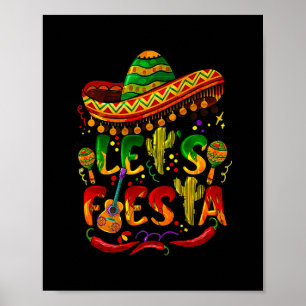 Cinco De MayoメキシコギターサボテンLets Fiesta ポスター