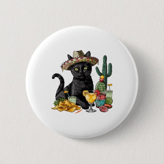 Cinco De Mayo黒猫メキシカン黒猫 缶バッジ (正面)