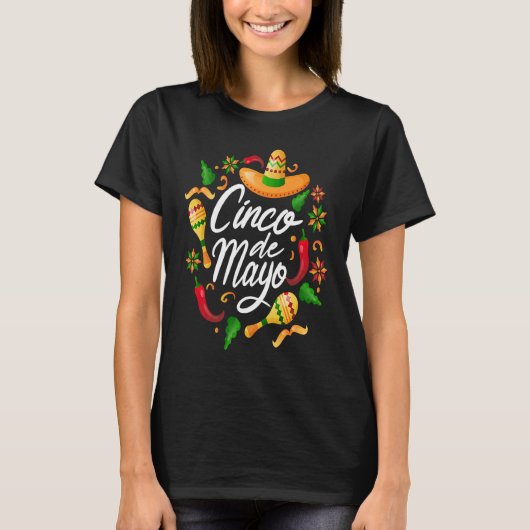 Cinco De Mayo Burritos  Mexico Tacos and Avocado   Tシャツ (正面)