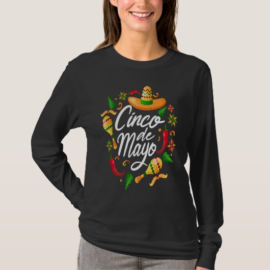 Cinco De Mayo Burritos Mexico Tacos and Avocado Tシャツ (正面)