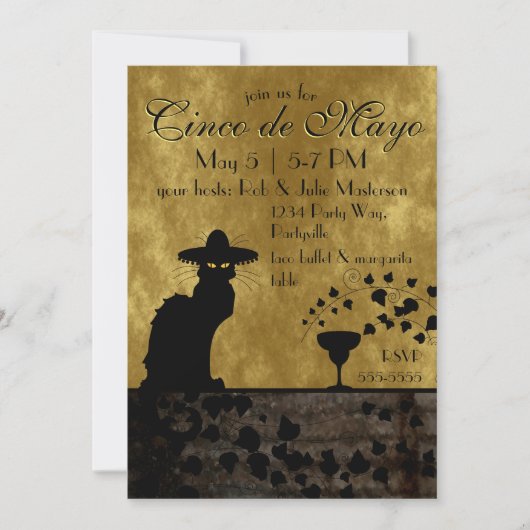 Cinco de Mayo Chat Noir / Gato Negro 招待状 (正面)