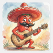 Cinco de Mayo Chili Guitar Player スクエアシール (正面)