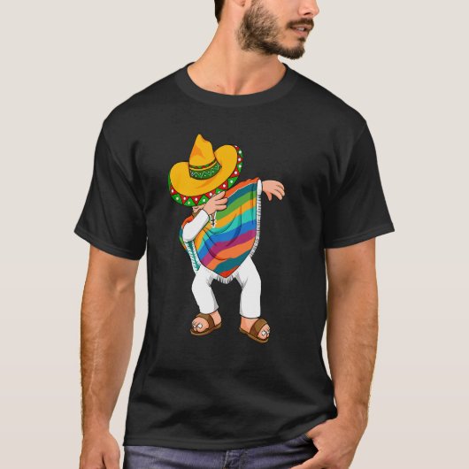 Cinco De Mayo Dabbing Poncho Sombrero Mexicoレッツェ Tシャツ (正面)