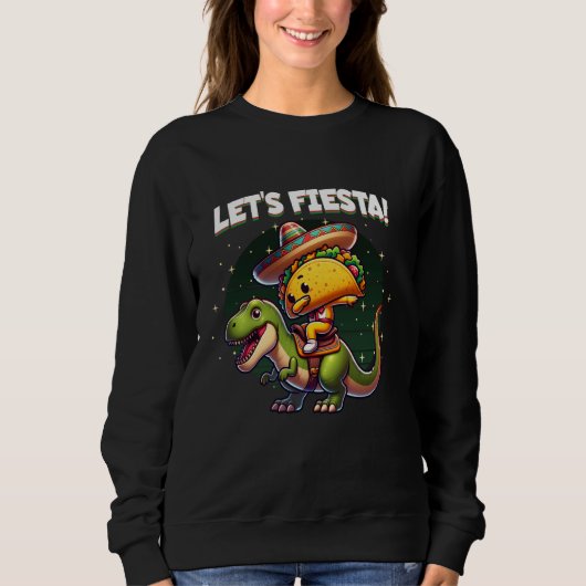 Cinco de Mayo Dabbing Taco乗馬T-レックス恐竜L スウェットシャツ (正面)